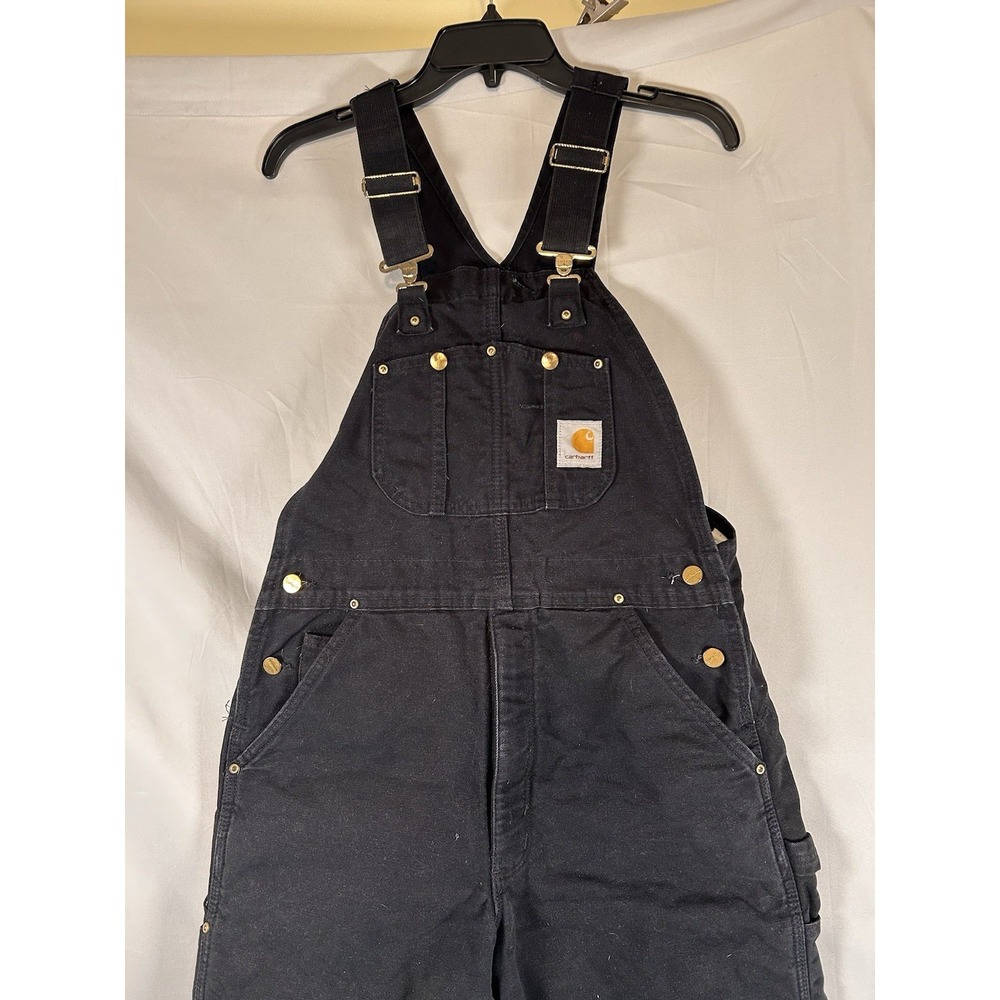 Carhartt R01 BLK Double Knee Bib Overalls Mens 34x30 Quilt Lined Workwear Black